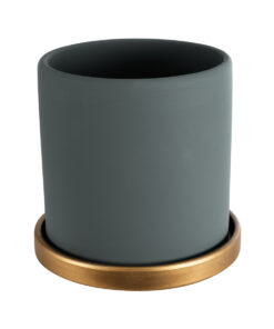 GloboStar® GloboStar® Artificial Garden NAPOLI 20494 Διακοσμητικό Κεραμικό Κασπώ Γλάστρα - Flower Pot Γκρι Πράσινο με Χρυσό Φ15 x Υ15cm