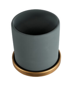 Alternative view of GloboStar® Artificial Garden NAPOLI 20494 Διακοσμητικό Κεραμικό Κασπώ Γλάστρα - Flower Pot Γκρι Πράσινο με Χρυσό Φ15 x Υ15cm