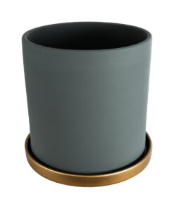 GloboStar® GloboStar® Artificial Garden NAPOLI 20495 Διακοσμητικό Κεραμικό Κασπώ Γλάστρα - Flower Pot Γκρι Πράσινο με Χρυσό Φ20 x Υ20cm