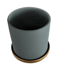 Alternative view of GloboStar® Artificial Garden NAPOLI 20495 Διακοσμητικό Κεραμικό Κασπώ Γλάστρα - Flower Pot Γκρι Πράσινο με Χρυσό Φ20 x Υ20cm