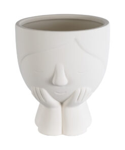 GloboStar® GloboStar® Artificial Garden TOKYO 20496 Διακοσμητικό Κεραμικό Κασπώ Γλάστρα - Flower Pot Λευκό Φ16 x Υ19cm