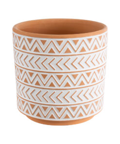 GloboStar® GloboStar® Artificial Garden INDIA 20497 Διακοσμητικό Κεραμικό Κασπώ Γλάστρα - Flower Pot Λευκό με Πορτοκαλί Φ14.5 x Υ13.5cm