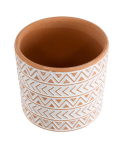 Alternative view of GloboStar® Artificial Garden INDIA 20497 Διακοσμητικό Κεραμικό Κασπώ Γλάστρα - Flower Pot Λευκό με Πορτοκαλί Φ14.5 x Υ13.5cm