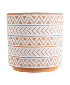 GloboStar® Artificial Garden INDIA 20497 Διακοσμητικό Κεραμικό Κασπώ Γλάστρα - Flower Pot Λευκό με Πορτοκαλί Φ14.5 x Υ13.5cm 11 20497 4