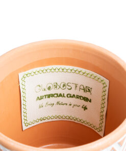 GloboStar® Artificial Garden INDIA 20497 Διακοσμητικό Κεραμικό Κασπώ Γλάστρα - Flower Pot Λευκό με Πορτοκαλί Φ14.5 x Υ13.5cm 13 20497 6