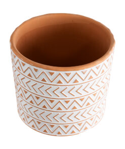 Alternative view of GloboStar® Artificial Garden INDIA 20498 Διακοσμητικό Κεραμικό Κασπώ Γλάστρα - Flower Pot Λευκό με Πορτοκαλί Φ17.5 x Υ16.5cm