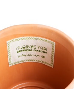 GloboStar® Artificial Garden INDIA 20498 Διακοσμητικό Κεραμικό Κασπώ Γλάστρα - Flower Pot Λευκό με Πορτοκαλί Φ17.5 x Υ16.5cm 14 20498 6