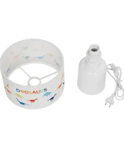 GloboStar® DINO 204-0028 Παιδικό Eπιτραπέζιο Φωτιστικό Πορτατίφ Μονόφωτο 1 x E27 IP20 Πολύχρωμο Ύφασμα με Λευκό Πλαστικό - Μ24 x Π24 x Υ32cm 14 204 0028 7