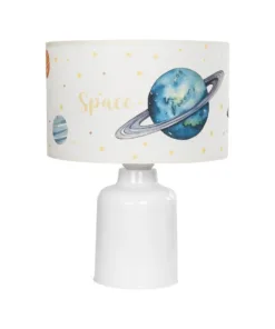 GloboStar® SATURN 204-0030 Παιδικό Eπιτραπέζιο Φωτιστικό Πορτατίφ Μονόφωτο 1 x E27 IP20 Πολύχρωμο Ύφασμα με Λευκό Πλαστικό - Μ24 x Π24 x Υ32cm 11 204 0030 3