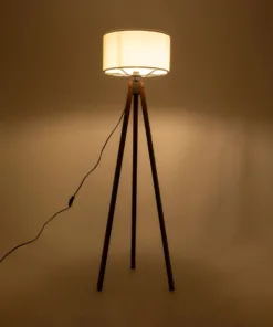 GloboStar® GloboStar® SAGA 204-0031 Μοντέρνο Eπιδαπέδιο Φωτιστικό Μονόφωτο 1 x E27 IP20 Καφέ Ξύλο με Μπεζ Ύφασμα - Μ38 x Π38 x Υ140cm