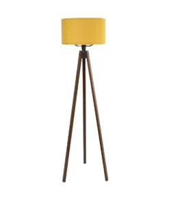 Alternative view of GloboStar® SAGA 204-0033 Μοντέρνο Eπιδαπέδιο Φωτιστικό Μονόφωτο 1 x E27 IP20 Καφέ Ξύλο με Κίτρινο Ύφασμα - Μ38 x Π38 x Υ140cm