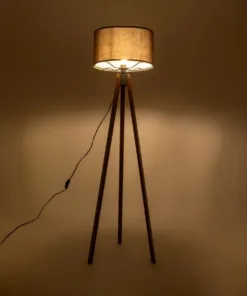 GloboStar® GloboStar® SAGA 204-0034 Μοντέρνο Eπιδαπέδιο Φωτιστικό Μονόφωτο 1 x E27 IP20 Καφέ Ξύλο με Καφέ Ύφασμα - Μ38 x Π38 x Υ140cm