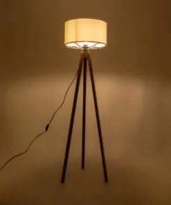 GloboStar® GloboStar® SAGA 204-0035 Μοντέρνο Eπιδαπέδιο Φωτιστικό Μονόφωτο 1 x E27 IP20 Καφέ Ξύλο με Λευκό Ύφασμα - Μ38 x Π38 x Υ140cm