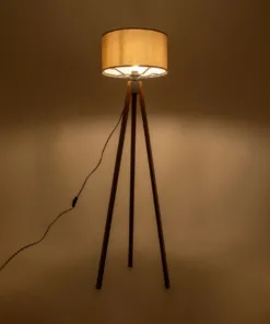 GloboStar® GloboStar® SAGA 204-0036 Μοντέρνο Eπιδαπέδιο Φωτιστικό Μονόφωτο 1 x E27 IP20 Καφέ Ξύλο με Γκρι Ύφασμα - Μ38 x Π38 x Υ140cm