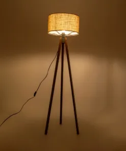 GloboStar® GloboStar® SAGA 204-0037 Μοντέρνο Eπιδαπέδιο Φωτιστικό Μονόφωτο 1 x E27 IP20 Καφέ Ξύλο με Mπεζ Ύφασμα - Μ38 x Π38 x Υ140cm