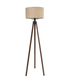 Alternative view of GloboStar® SAGA 204-0037 Μοντέρνο Eπιδαπέδιο Φωτιστικό Μονόφωτο 1 x E27 IP20 Καφέ Ξύλο με Mπεζ Ύφασμα - Μ38 x Π38 x Υ140cm