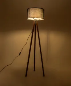 GloboStar® GloboStar® SAGA 204-0038 Μοντέρνο Eπιδαπέδιο Φωτιστικό Μονόφωτο 1 x E27 IP20 Καφέ Ξύλο με Μαύρο Ύφασμα - Μ38 x Π38 x Υ140cm