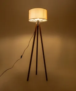 GloboStar® GloboStar® SAGA 204-0039 Μοντέρνο Eπιδαπέδιο Φωτιστικό Μονόφωτο 1 x E27 IP20 Καφέ Ξύλο με Μπεζ Ύφασμα - Μ38 x Π38 x Υ140cm