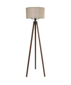 Alternative view of GloboStar® SAGA 204-0039 Μοντέρνο Eπιδαπέδιο Φωτιστικό Μονόφωτο 1 x E27 IP20 Καφέ Ξύλο με Μπεζ Ύφασμα - Μ38 x Π38 x Υ140cm