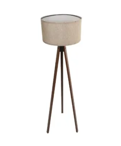 GloboStar® SAGA 204-0039 Μοντέρνο Eπιδαπέδιο Φωτιστικό Μονόφωτο 1 x E27 IP20 Καφέ Ξύλο με Μπεζ Ύφασμα - Μ38 x Π38 x Υ140cm 12 204 0039 4