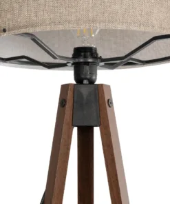 GloboStar® SAGA 204-0039 Μοντέρνο Eπιδαπέδιο Φωτιστικό Μονόφωτο 1 x E27 IP20 Καφέ Ξύλο με Μπεζ Ύφασμα - Μ38 x Π38 x Υ140cm 14 204 0039 6