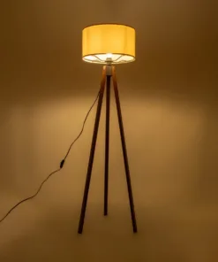 GloboStar® GloboStar® SAGA 204-0040 Μοντέρνο Eπιδαπέδιο Φωτιστικό Μονόφωτο 1 x E27 IP20 Καφέ Ξύλο με Μπεζ Ύφασμα - Μ38 x Π38 x Υ140cm