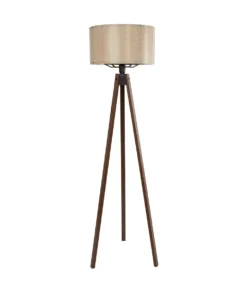 Alternative view of GloboStar® SAGA 204-0040 Μοντέρνο Eπιδαπέδιο Φωτιστικό Μονόφωτο 1 x E27 IP20 Καφέ Ξύλο με Μπεζ Ύφασμα - Μ38 x Π38 x Υ140cm