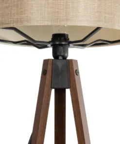 GloboStar® SAGA 204-0040 Μοντέρνο Eπιδαπέδιο Φωτιστικό Μονόφωτο 1 x E27 IP20 Καφέ Ξύλο με Μπεζ Ύφασμα - Μ38 x Π38 x Υ140cm 14 204 0040 6