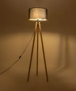 GloboStar® GloboStar® SAGA 204-0041 Μοντέρνο Eπιδαπέδιο Φωτιστικό Μονόφωτο 1 x E27 IP20 Μπεζ Ξύλο με Μαύρο Ύφασμα - Μ38 x Π38 x Υ140cm