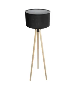 GloboStar® SAGA 204-0041 Μοντέρνο Eπιδαπέδιο Φωτιστικό Μονόφωτο 1 x E27 IP20 Μπεζ Ξύλο με Μαύρο Ύφασμα - Μ38 x Π38 x Υ140cm 12 204 0041 4