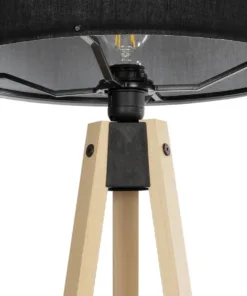 GloboStar® SAGA 204-0041 Μοντέρνο Eπιδαπέδιο Φωτιστικό Μονόφωτο 1 x E27 IP20 Μπεζ Ξύλο με Μαύρο Ύφασμα - Μ38 x Π38 x Υ140cm 14 204 0041 6