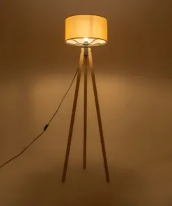 GloboStar® GloboStar® SAGA 204-0043 Μοντέρνο Eπιδαπέδιο Φωτιστικό Μονόφωτο 1 x E27 IP20 Μπεζ Ξύλο με Μπεζ Ύφασμα - Μ38 x Π38 x Υ140cm