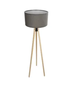 GloboStar® SAGA 204-0044 Μοντέρνο Eπιδαπέδιο Φωτιστικό Μονόφωτο 1 x E27 IP20 Μπεζ Ξύλο με Γκρι Ύφασμα - Μ38 x Π38 x Υ140cm 11 204 0044 4