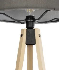 GloboStar® SAGA 204-0044 Μοντέρνο Eπιδαπέδιο Φωτιστικό Μονόφωτο 1 x E27 IP20 Μπεζ Ξύλο με Γκρι Ύφασμα - Μ38 x Π38 x Υ140cm 13 204 0044 6