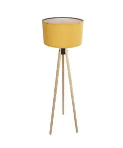 GloboStar® SAGA 204-0045 Μοντέρνο Eπιδαπέδιο Φωτιστικό Μονόφωτο 1 x E27 IP20 Μπεζ Ξύλο με Κίτρινο Ύφασμα - Μ38 x Π38 x Υ140cm 11 204 0045 4