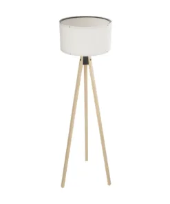 GloboStar® SAGA 204-0046 Μοντέρνο Eπιδαπέδιο Φωτιστικό Μονόφωτο 1 x E27 IP20 Μπεζ Ξύλο με Λευκό Ύφασμα - Μ38 x Π38 x Υ140cm 11 204 0046 4