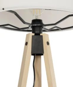 GloboStar® SAGA 204-0046 Μοντέρνο Eπιδαπέδιο Φωτιστικό Μονόφωτο 1 x E27 IP20 Μπεζ Ξύλο με Λευκό Ύφασμα - Μ38 x Π38 x Υ140cm 13 204 0046 6