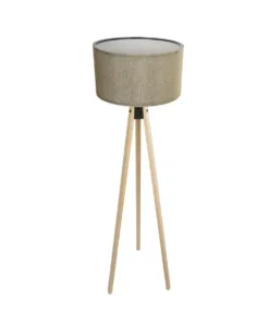 GloboStar® SAGA 204-0047 Μοντέρνο Eπιδαπέδιο Φωτιστικό Μονόφωτο 1 x E27 IP20 Μπεζ Ξύλο με Πράσινο Ύφασμα - Μ38 x Π38 x Υ140cm 11 204 0047 4