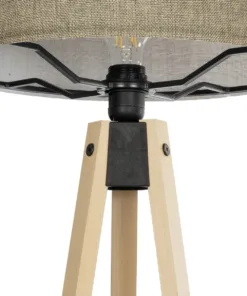 GloboStar® SAGA 204-0047 Μοντέρνο Eπιδαπέδιο Φωτιστικό Μονόφωτο 1 x E27 IP20 Μπεζ Ξύλο με Πράσινο Ύφασμα - Μ38 x Π38 x Υ140cm 13 204 0047 6