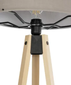 GloboStar® SAGA 204-0048 Μοντέρνο Eπιδαπέδιο Φωτιστικό Μονόφωτο 1 x E27 IP20 Μπεζ Ξύλο με Γκρι Ύφασμα - Μ38 x Π38 x Υ140cm 13 204 0048 6