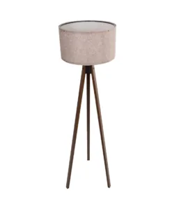 GloboStar® SAGA 204-0049 Μοντέρνο Eπιδαπέδιο Φωτιστικό Μονόφωτο 1 x E27 IP20 Καφέ Ξύλο με Ροζ Ύφασμα - Μ38 x Π38 x Υ140cm 12 204 0049 4