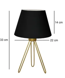 GloboStar® TRIP 204-0085 Μοντέρνο Eπιτραπέζιο Φωτιστικό Πορτατίφ Μονόφωτο 1 x E27 IP20 Χρυσό Μέταλλο με Μαύρο Ύφασμα - Μ22 x Π22 x Υ33cm 5 204 0085 02