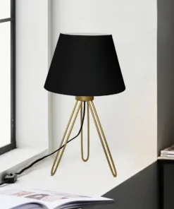 GloboStar® TRIP 204-0085 Μοντέρνο Eπιτραπέζιο Φωτιστικό Πορτατίφ Μονόφωτο 1 x E27 IP20 Χρυσό Μέταλλο με Μαύρο Ύφασμα - Μ22 x Π22 x Υ33cm 6 204 0085 03