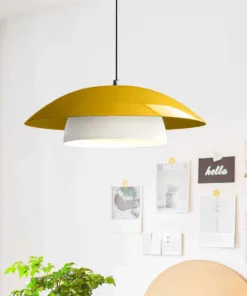 GLOBOSTAR® AURA 204-0118 Μοντέρνο Κρεμαστό Φωτιστικό Οροφής με Ντουί 1 x E27 AC 220-240V IP20 - Κίτρινο & Λευκό - Μ31 x Π31 x Υ27cm 6 204 0118 3