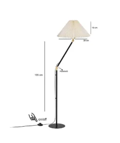 Alternative view of GloboStar® FLY 204-0127 Μοντέρνο Eπιδαπέδιο Φωτιστικό Μονόφωτο 1 x E27 IP20 Μαύρο & Χρυσό Μέταλλο με Μπεζ Ύφασμα - Μ38 x Π38 x Υ155cm