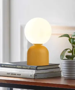 GloboStar® MAGIC 204-0131 Μοντέρνο Eπιτραπέζιο Φωτιστικό Μονόφωτο 1 x E27 IP20 Κίτρινο Μέταλλο με Λευκό Γυαλί - Μ13 x Π13 x Υ28cm 6 204 0131 3