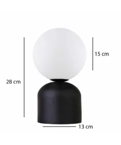 Alternative view of GloboStar® MAGIC 204-0132 Μοντέρνο Eπιτραπέζιο Φωτιστικό Μονόφωτο 1 x E27 IP20 Μαύρο Μέταλλο με Λευκό Γυαλί - Μ13 x Π13 x Υ28cm