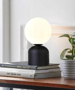 GloboStar® MAGIC 204-0132 Μοντέρνο Eπιτραπέζιο Φωτιστικό Μονόφωτο 1 x E27 IP20 Μαύρο Μέταλλο με Λευκό Γυαλί - Μ13 x Π13 x Υ28cm 6 204 0132 3