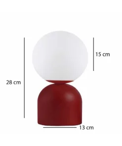 Alternative view of GloboStar® MAGIC 204-0135 Μοντέρνο Eπιτραπέζιο Φωτιστικό Μονόφωτο 1 x E27 IP20 Κόκκινο Μέταλλο με Λευκό Γυαλί - Μ13 x Π13 x Υ28cm