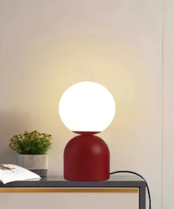 GloboStar® MAGIC 204-0135 Μοντέρνο Eπιτραπέζιο Φωτιστικό Μονόφωτο 1 x E27 IP20 Κόκκινο Μέταλλο με Λευκό Γυαλί - Μ13 x Π13 x Υ28cm 6 204 0135 3